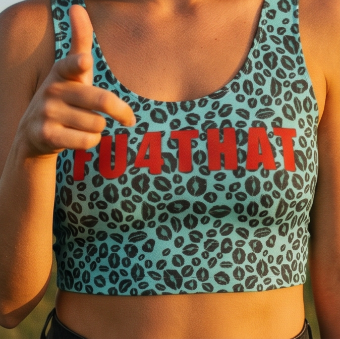FU4THAT Blue Leopard Kiss Crop Top