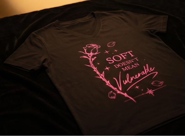 Invulnerable relaxed v-neck shirt - pink on black