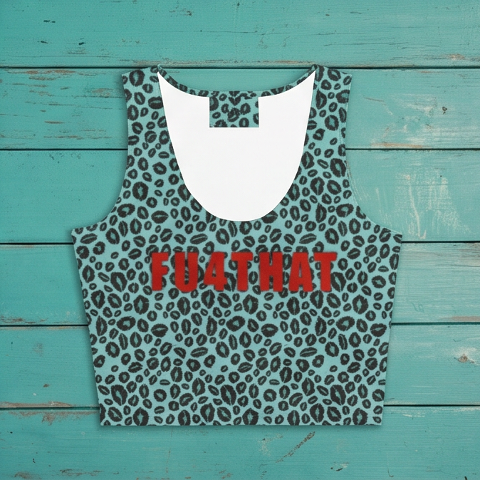 FU4THAT Blue Leopard Kiss Crop Top