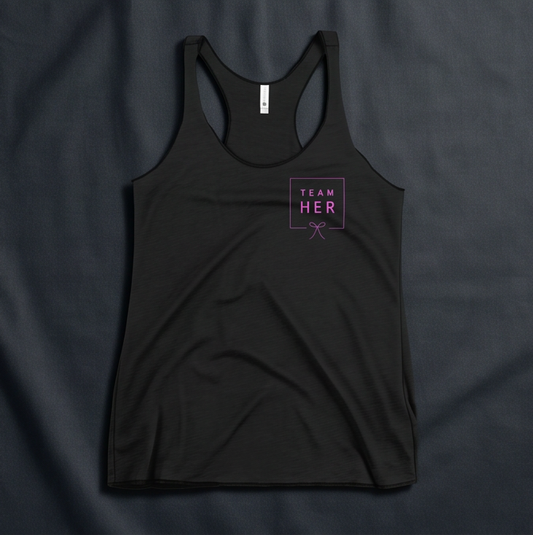 TEAM HER Racerback Tank - pink on black