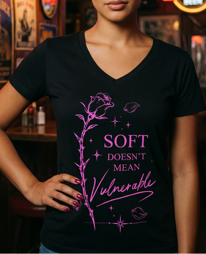 Invulnerable relaxed v-neck shirt - pink on black